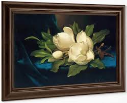 Giant Magnolias On A Blue Velvet Clot Print, Canvas Art ...