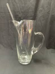 Vtg. Crystal Glass Martini Pitcher w/Stirrer, Applied Handle ...