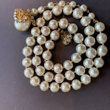 Miriam Haskell Huge Pearshape Champagne Pearls Rhinestones ...