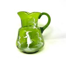 Antique Mary Gregory Green Ribbed Pitcher With CUPID 6 1/4 Inches Tall - Etsy