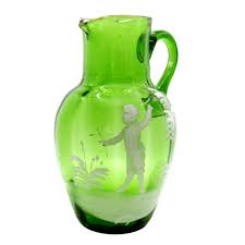 Genuine Antique Large Victorian Mary Gregory Green Glass Jug Pitcher | eBay