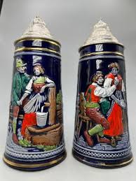 Pair of Vintage German Beer Stein European Renaissance Men ...