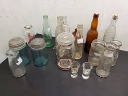 Vtg Antique Lot Ft. Large Bin (21"X16") & 17 Mason Jars Shot Glasses Bottles Etc | eBay