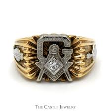 Two Tone Diamond Masonic Ring in 10k White and Yellow Gold ...