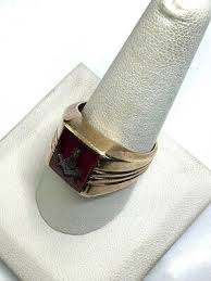 MENS YELLOW GOLD AND RUBY MASONIC RING SIZE 9.75 | eBay