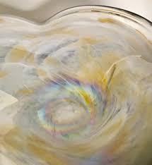 White and Yellow Opalescent Glass Centerpiece Bowl | Chairish