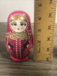 Vintage Matryoshka Stacking Dolls 3 Piece Set Russia 4" Colorful Pink Wood D2 | eBay