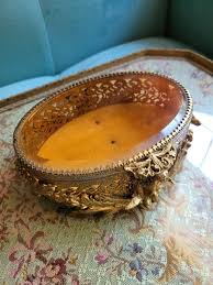 Vintage Ormolu Filigree Ornate Beveled Glass Jewelry Trinket ...