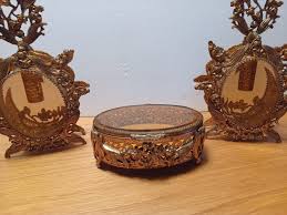 3 Set PERFUME Bottles Beveled Glass Gold Gilt Ormalu Vanity ...