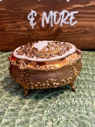 Vintage Gold Color Jewelry/trinket Box - Etsy