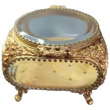Nice VTG Gold & Beveled Glass Casket Trinket Box. For Sale ...