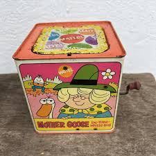 Vintage 1970 Mother Goose Wind Up Music Jack In The Box ...