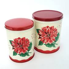 Vintage Metal Kitchen Canisters Red Chrysanthemum Set of 2 ...