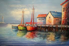 24x36"100% hand painted oil flat,/Ocean/Beach/Ship/ Harbor ...