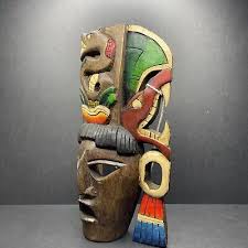 Handcrafted Mexican Maya Wooden Wall Mask Rattle Snakes ...