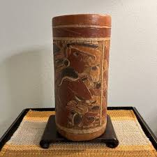 Antique Ceremonial Large Cylindrical Shape Jar Or Pot Mayan ...