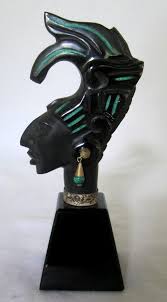Vintage Mexico Carved Onyx Sculpture Malachite Sterling Mayan Incan Aztec King | #1831258448