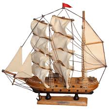 Vintage Wooden Sailing Ship ~ Mayflower Model ~ Hand Painted ~ Cloth . For Sale at Ruby Lane