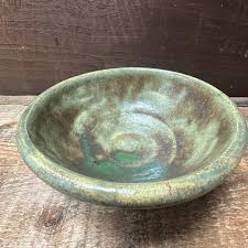 Green Glazed Shallow Bowl Artist Signed Studio Ceramic ...