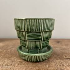 Vintage 1950's McCoy Basketweave Green Small 3 1/4" Flower ...