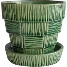 McCoy Small Green Planter w Attached Dish. For Sale at Ruby Lane