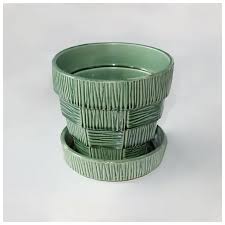 McCoy Green Planter w Attached Dish. For Sale at Ruby Lane