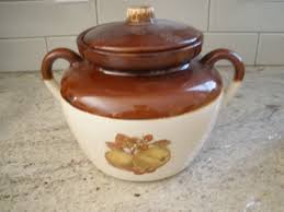 Vintage McCoy Pottery Bean Pot #342 with Lid Brown Fruit ...