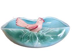 Vintage 1940's McCoy "Bird Bath" Turquoise Blue Bowl ...