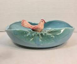 Vintage 1940s McCoy "Bird Bath" Turquoise Blue Bowl/Planter ...