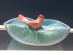 1940s Mccoy "bird Bath" Turquoise Blue Bowl/planter With ...