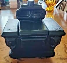 VTG Black Pottery Ceramic Cookie Jar Oven Wood Burning Stove ...