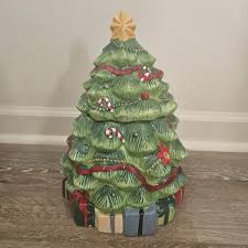 Holiday Time Christmas Tree Cookie Jar 12” Ceramic w/ Lid ...
