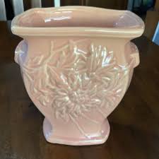 vintage McCoy pink vase with double handles flowers | eBay