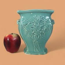 Vintage 1940's Mccoy Pottery Teal Chrysanthemum Vase 7" 1/4 - Etsy