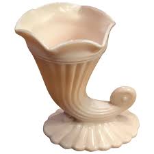 Jeannette Shell Pink Milk Glass Cornucopia Vase. For Sale at ...