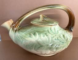 Vintage 1940's McCoy Green Brown Daisy Pattern Teapot ...