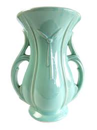 Vintage McCoy Green Handled Vase Approx 8.25" tall x 7" wide #20643 | eBay