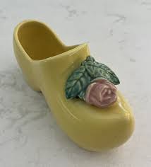 Vintage 1940's McCoy Yellow Dutch Clog Shoe w/ Pink Rose ...