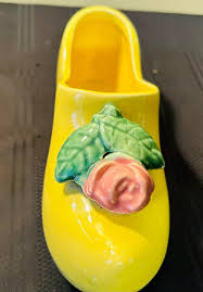 Vintage Mccoy Wooden Dutch Style Shoe Pottery Planter Yellow ...