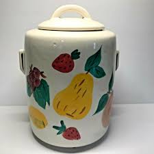 Vintage Cylinder McCoy Cookie Jar Painted Fruit Strawberries ...