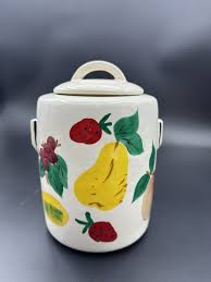 Vintage Cylinder McCoy Cookie Jar Painted Fruit Strawberries ...