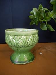 Green Vintage Leaf Design unMarked Art Pottery Planter | eBay