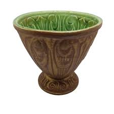 California Art Pottery Pedestal Bowl Brown Green USA 1307 ...