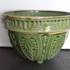 Vintage Green Mccoy Ceramic Hanging Planter Bowl. Floral ...