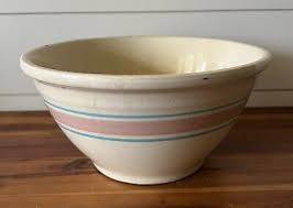 Vintage McCoy Pottery Large 10" Oven Ware Mixing Bowl Pink Blue Stripe Bands | eBay