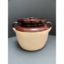 Vintage Brown and Tan Americana Crockery Vessel or Cookie Jar | Chairish