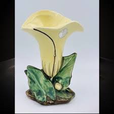 1940's Vtg McCoy Art Pottery Single White Calla Lily Green ...