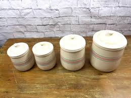 Vintage Pink Blue Striped Mc Coy Canister Set of 4 Creme White Kitchen Stoneware Canister Set - Etsy