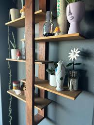 Handcrafted MCM Floating Shelf: Two-tone Walnut & Oak Wall ...