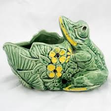 Mccoy Ceramic Frog Planter - Original Cold Paint - Flowers & Cabbage Leaves - Etsy